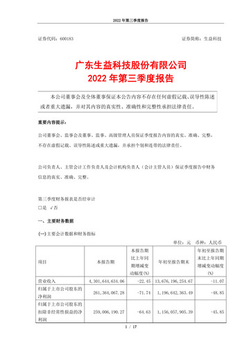Thumbnail Shengyi Technology (SYTECH) Quarterly Report 2022-q3