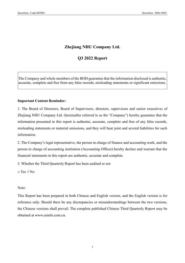 Thumbnail Zhejiang NHU Co., Ltd. Quarterly Report 2022-q3