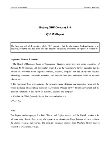 Thumbnail Zhejiang NHU Co., Ltd. Quarterly Report 2023-q3