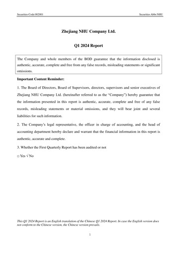 Thumbnail Zhejiang NHU Co., Ltd. Quarterly Report 2024-q1