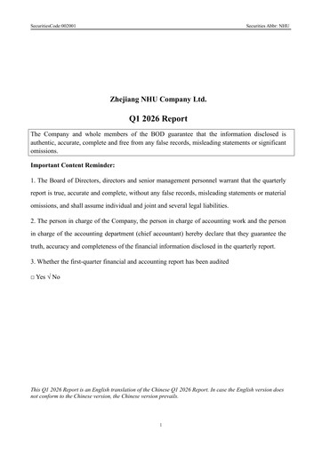 Thumbnail Zhejiang NHU Co., Ltd. Quarterly Report 2026-q1