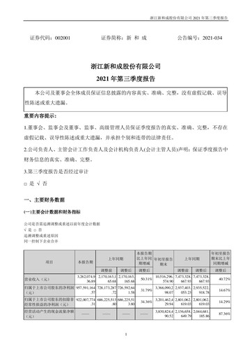Thumbnail Zhejiang NHU Co., Ltd. Quarterly Report 2021-q3