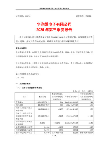 Vorschaubild China Resources Microelectronics Quartalsbericht 2025-q3