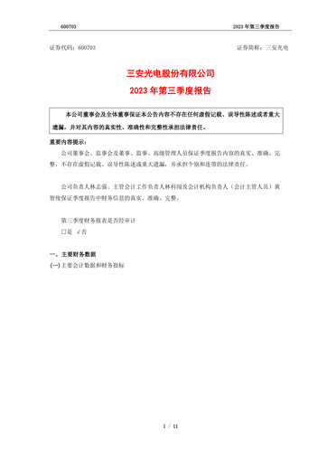 Miniature San’an Optoelectronics Rapport trimestriel 2023-q3