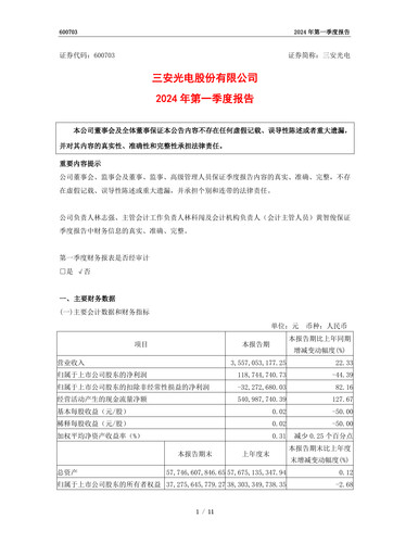 Miniature San’an Optoelectronics Rapport trimestriel 2024-q1