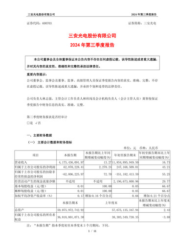 Miniature San’an Optoelectronics Rapport trimestriel 2024-q3