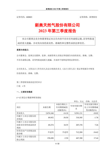 Thumbnail ENN Natural Gas Co.,Ltd. Quarterly Report 2023-q3
