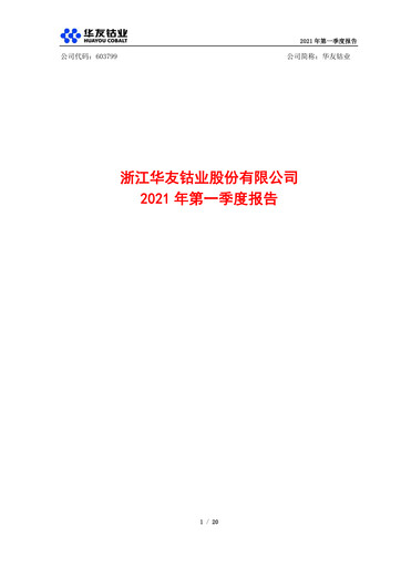 Vorschaubild Zhejiang Huayou Cobalt Quartalsbericht 2021-q1