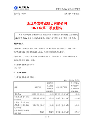 Vorschaubild Zhejiang Huayou Cobalt Quartalsbericht 2021-q3