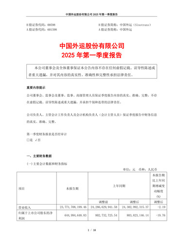 Thumbnail Sinotrans Limited Quarterly Report 2025-q1
