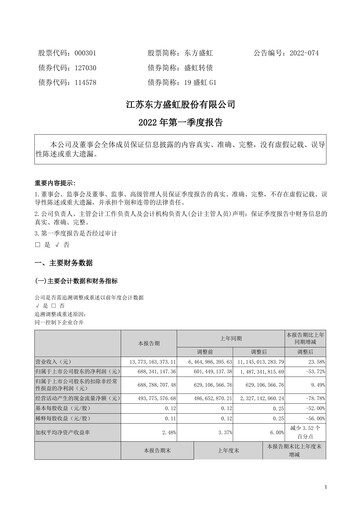 Thumbnail Jiangsu Eastern Shenghong Quarterly Report 2022-q1