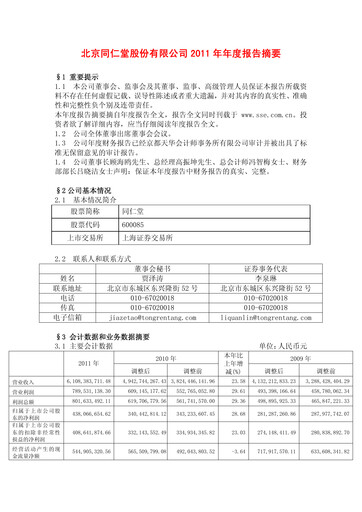 Thumbnail Tong Ren Tang Annual Report 2011