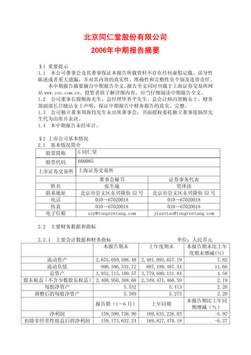Thumbnail Tong Ren Tang Half-year Report 2006-h1