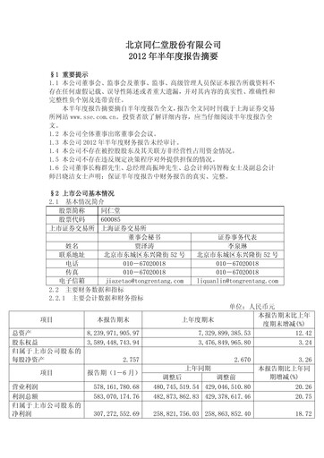 Thumbnail Tong Ren Tang Half-year Report 2012-h1