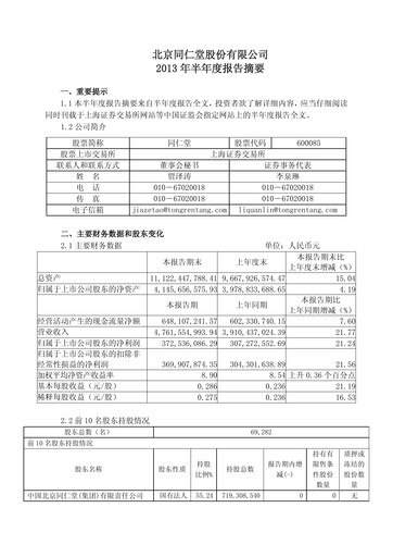 Thumbnail Tong Ren Tang Half-year Report 2013-h1