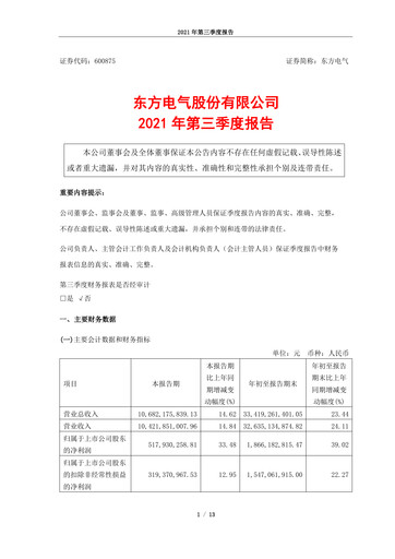 Thumbnail Dongfang Electric Corporation Quarterly Report 2021-q3