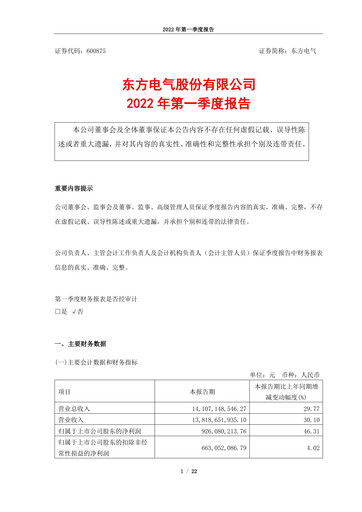 Thumbnail Dongfang Electric Corporation Quarterly Report 2022-q1