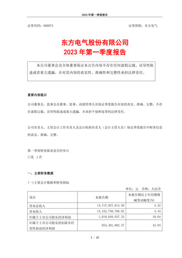 Thumbnail Dongfang Electric Corporation Quarterly Report 2023-q1