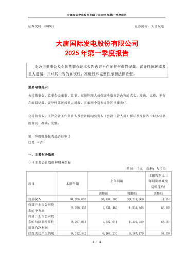 Thumbnail Datang International Power Generation Company Quarterly Report 2025-q1