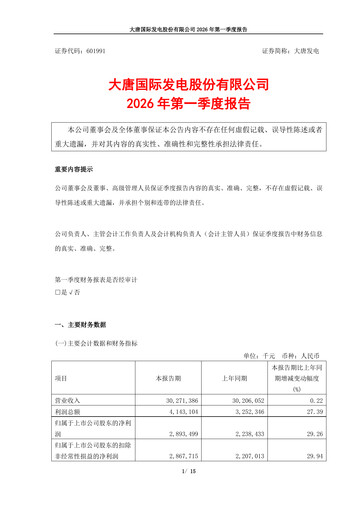 Miniature Datang International Power Generation Company Rapport trimestriel 2026-q1