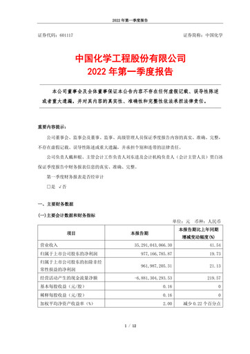 Vorschaubild China National Chemical Engineering (CNCEC) Quartalsbericht 2022-q1