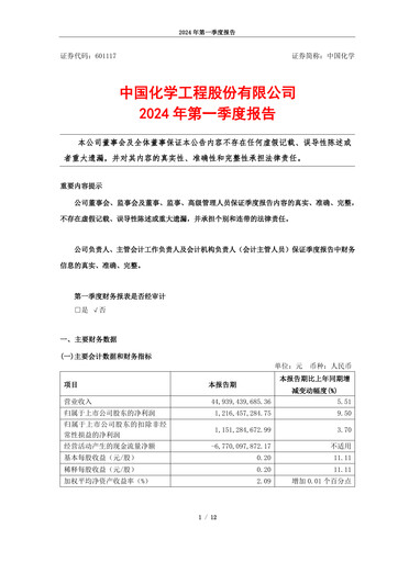 Vorschaubild China National Chemical Engineering (CNCEC) Quartalsbericht 2024-q1