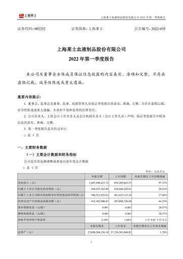 Thumbnail Shanghai RAAS Blood Products Quarterly Report 2022-q1