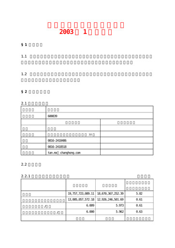 Miniature Sichuan Changhong Electric Rapport trimestriel 2003-q1