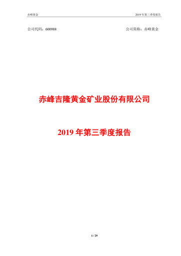 Thumbnail Chifeng Jilong Gold Mining Quarterly Report 2019-q3