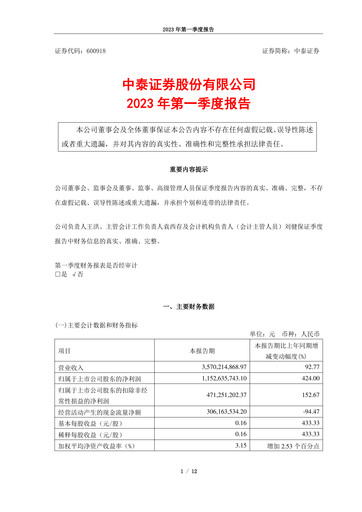 Thumbnail Zhongtai Securities Quarterly Report 2023-q1