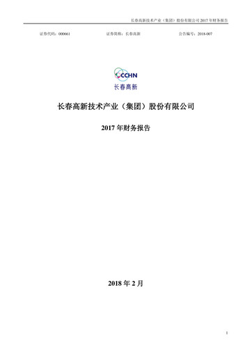 Thumbnail Changchun High-Tech Industry Financial Statement 2017