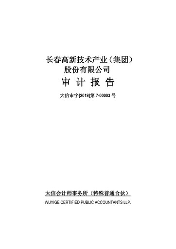 Thumbnail Changchun High-Tech Industry Financial Statement 2018