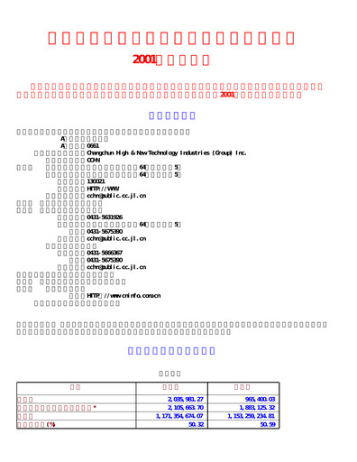 Thumbnail Changchun High-Tech Industry Half-year Report 2001-h1