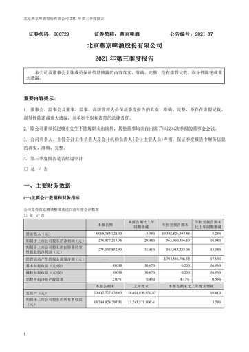 Thumbnail Beijing Yanjing Brewery Quarterly Report 2021-q3