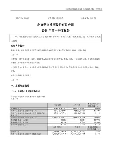 Thumbnail Beijing Yanjing Brewery Quarterly Report 2025-q1
