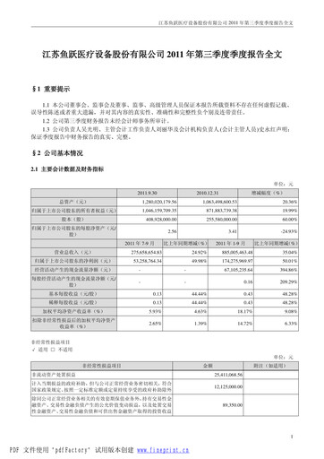 Thumbnail Jiangsu Yuyue Medical Equipment & Supply Co., Ltd. Quarterly Report 2011-q3