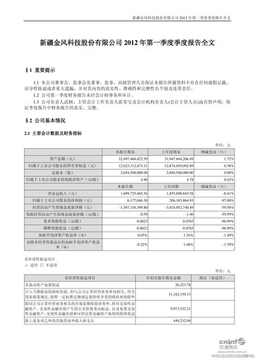Thumbnail Goldwind Science&Technology Quarterly Report 2012-q1