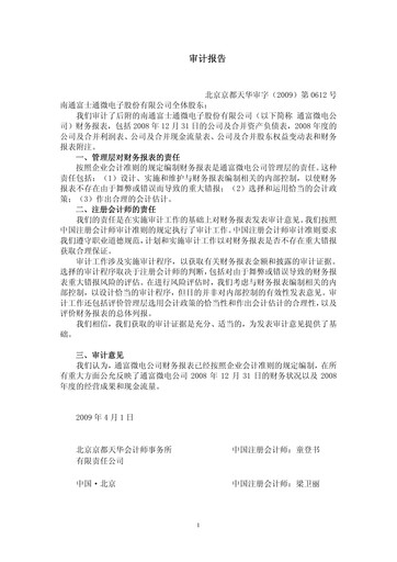 Thumbnail Tongfu Microelectronics Co.,Ltd Financial Statement 2008