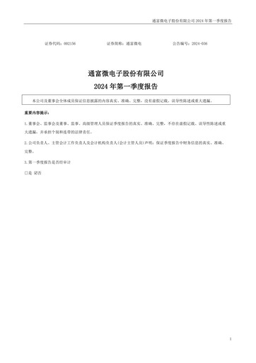 Miniature Tongfu Microelectronics Co.,Ltd Rapport trimestriel 2024-q1
