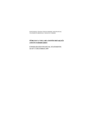 Thumbnail Turkish Airlines Financial Statement 2009