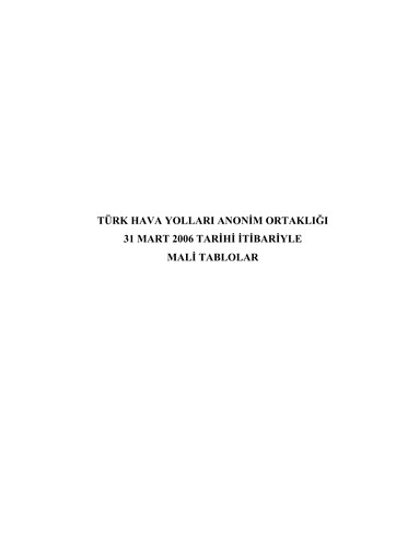 Thumbnail Turkish Airlines Quarterly Report 2006-q1