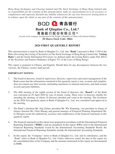 Thumbnail Bank of Qingdao (BQD) Quarterly Report 2024-q1