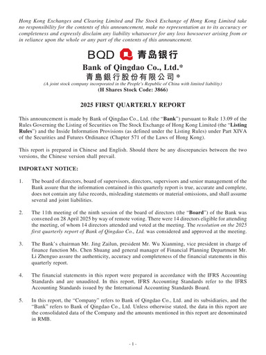 Thumbnail Bank of Qingdao (BQD) Quarterly Report 2025-q1