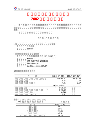 Miniature Offshore Oil Engineering Co.,Ltd Rapport trimestriel 2002-q3