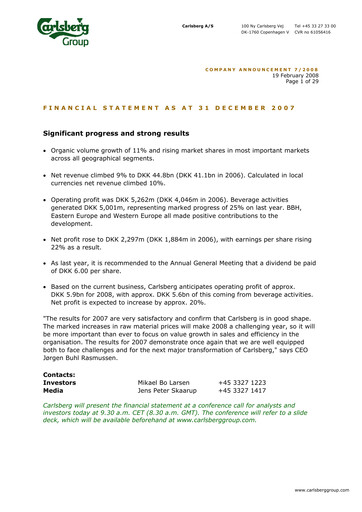 Thumbnail Carlsberg Financial Statement 2007