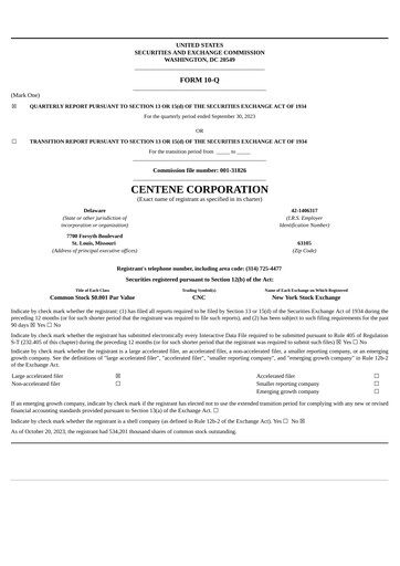 Miniature Centene Rapport trimestriel 2023-q3