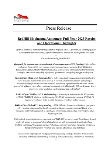 Thumbnail Redhill Biopharma Financial Report 2023