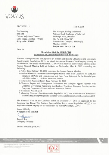 Miniature Vesuvius India
 Rapport annuel 2015