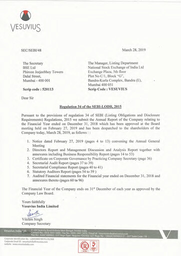 Miniature Vesuvius India
 Rapport annuel 2018