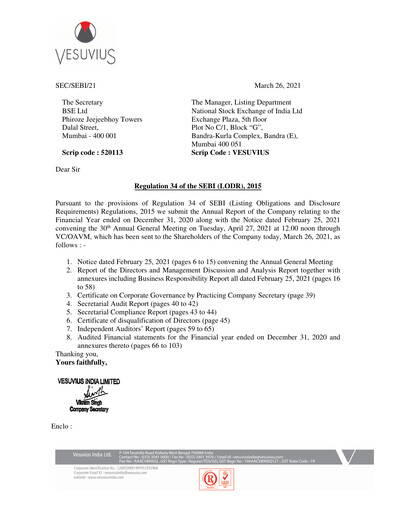 Miniature Vesuvius India
 Rapport annuel 2020